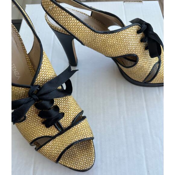 Ramon Tenza Spain Raffia Slingback Heels Peep Toe Black Trim Resort Wedding 7 - Picture 5 of 11